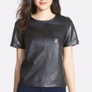 Halogen Genuine Leather Crewneck Top
